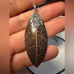 Sterling Silver Resin Skeleton Leaf Pendant